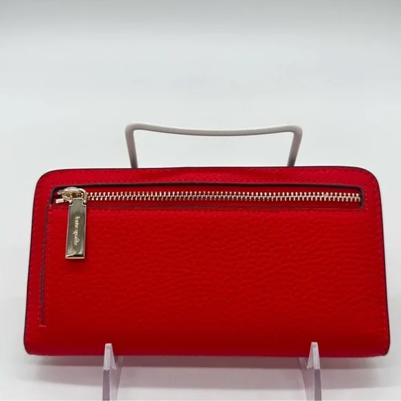 Kate Spade Large Pebbled Leather Slim Bifold Wallet Red - Picture 4 of 7